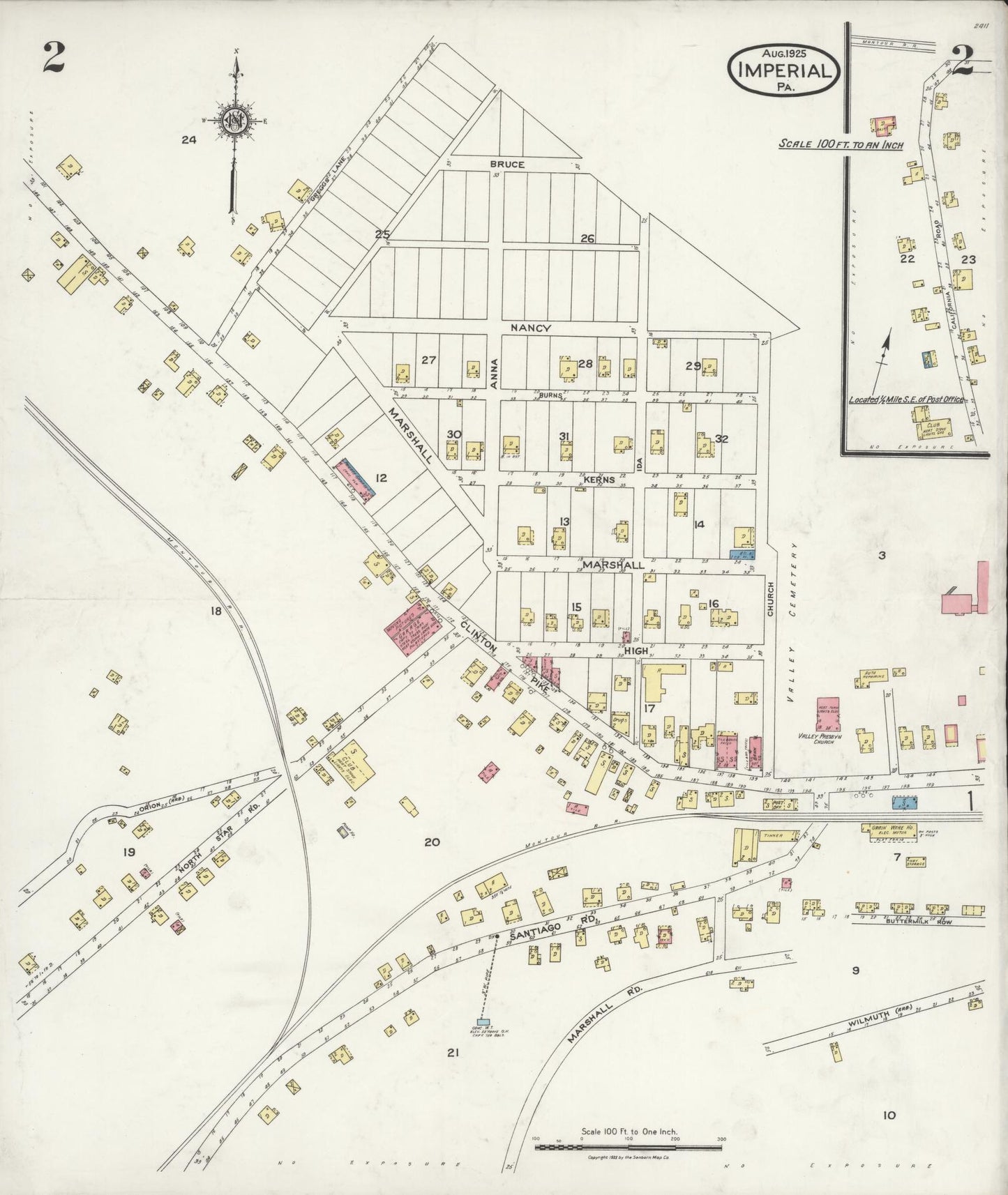 Sanborn Fire Insurance Map from Imperial, Allegheny County, Pennsylvania (1925), Sheet #0002 - Historic Sanborn Fire Insurance Map Print, vintage old map wall art, antique decor, genealogy gift, Pennsylvania Pennsylvania map