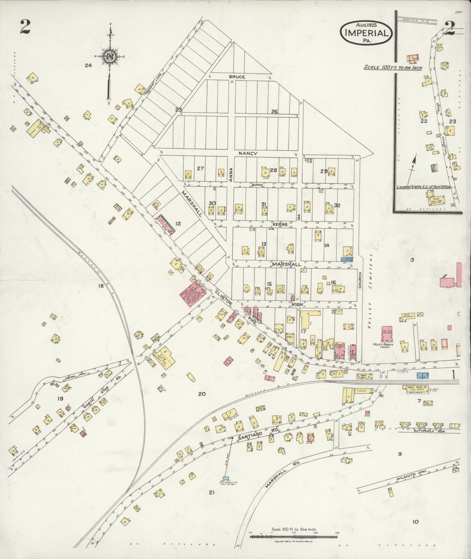 Sanborn Fire Insurance Map from Imperial, Allegheny County, Pennsylvania (1925), Sheet #0002 - Historic Sanborn Fire Insurance Map Print, vintage old map wall art, antique decor, genealogy gift, Pennsylvania Pennsylvania map