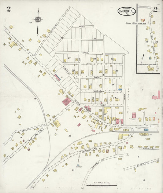 Sanborn Fire Insurance Map from Imperial, Allegheny County, Pennsylvania (1925), Sheet #0002 - Historic Sanborn Fire Insurance Map Print, vintage old map wall art, antique decor, genealogy gift, Pennsylvania Pennsylvania map