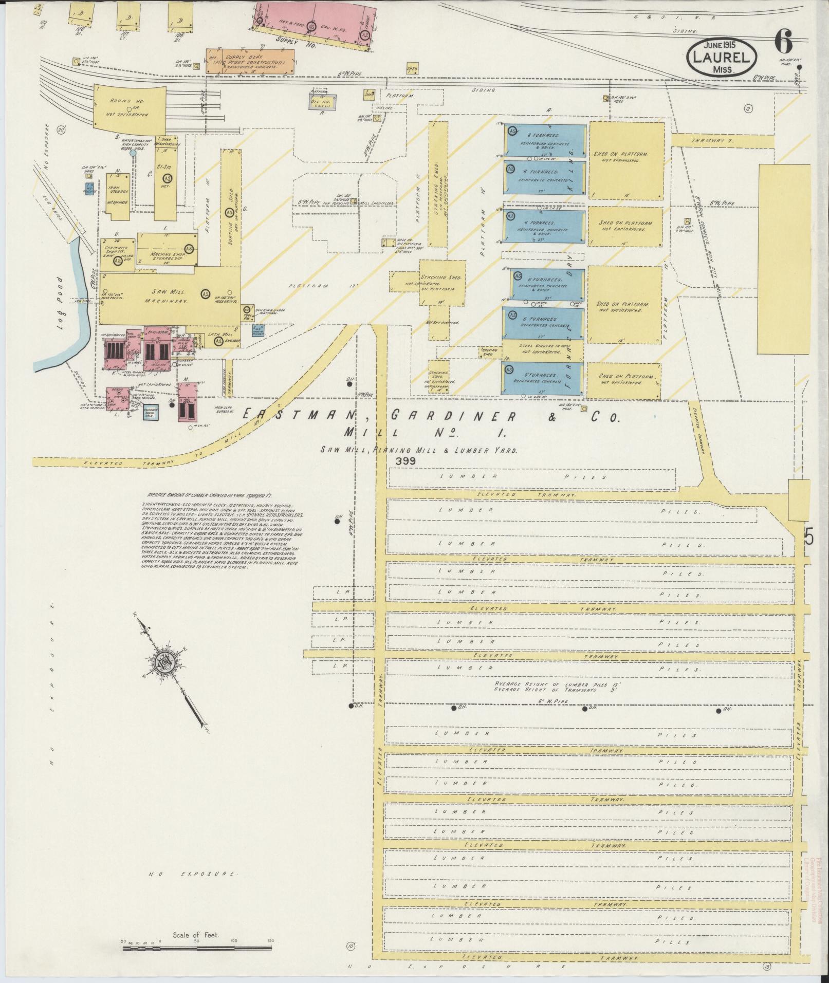 Sanborn Fire Insurance Map from Laurel, Jones County, Mississippi (1915), Sheet #0006 - Complete Map Set gallery image, historic Sanborn map, vintage wall art, Mississippi Mississippi