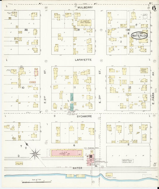 Sanborn Fire Insurance Map from Waterloo, Black Hawk County, Iowa (1892), Sheet #0006 - Historic Sanborn Fire Insurance Map Print, vintage old map wall art