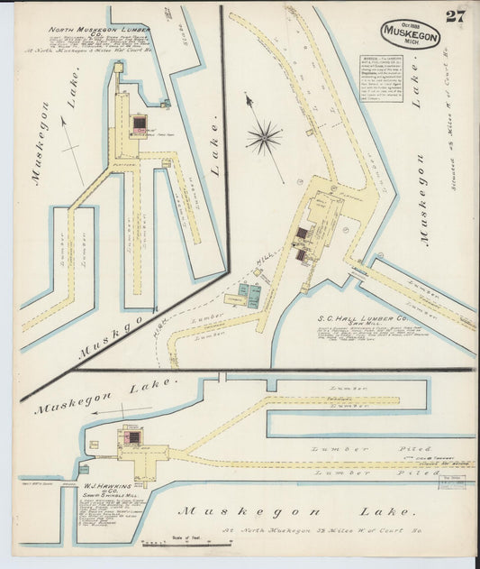 Sanborn Fire Insurance Map from Muskegon, Muskegon County, Michigan (1883), Sheet #0027 - Historic Sanborn Fire Insurance Map Print, vintage old map wall art, antique decor, genealogy gift, Michigan Michigan map