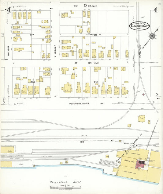 Sanborn Fire Insurance Map from Elizabeth City, Pasquotank County, North Carolina (1923), Sheet #0004 - Historic Sanborn Fire Insurance Map Print, vintage old map wall art, antique decor, genealogy gift, North Carolina North Carolina map