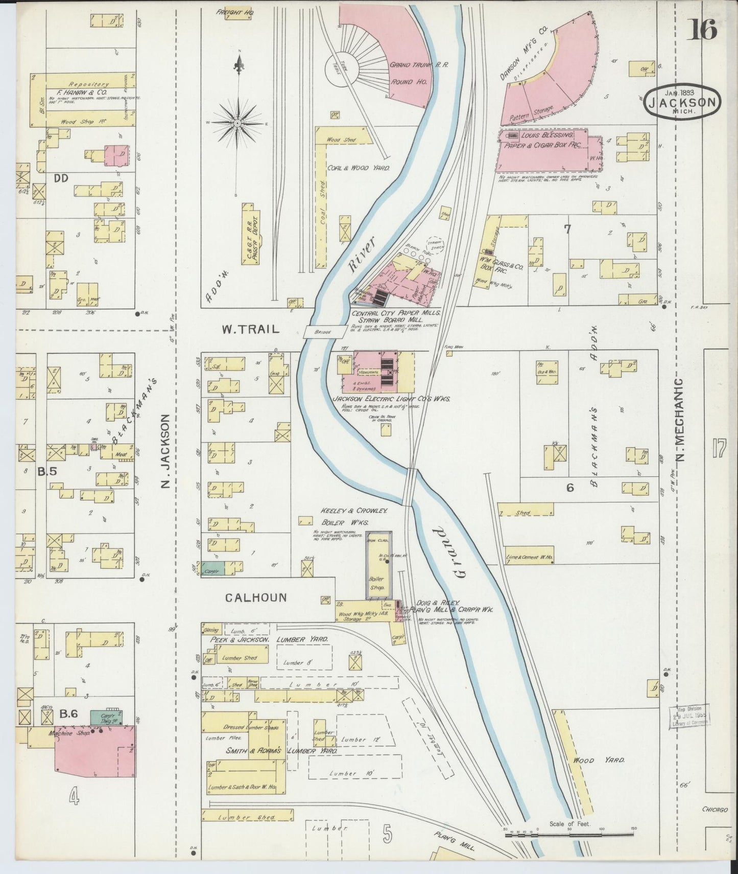 Sanborn Fire Insurance Map from Jackson, Jackson County, Michigan (1893), Sheet #0016 - Complete Map Set gallery image, historic Sanborn map, vintage wall art, Michigan Michigan