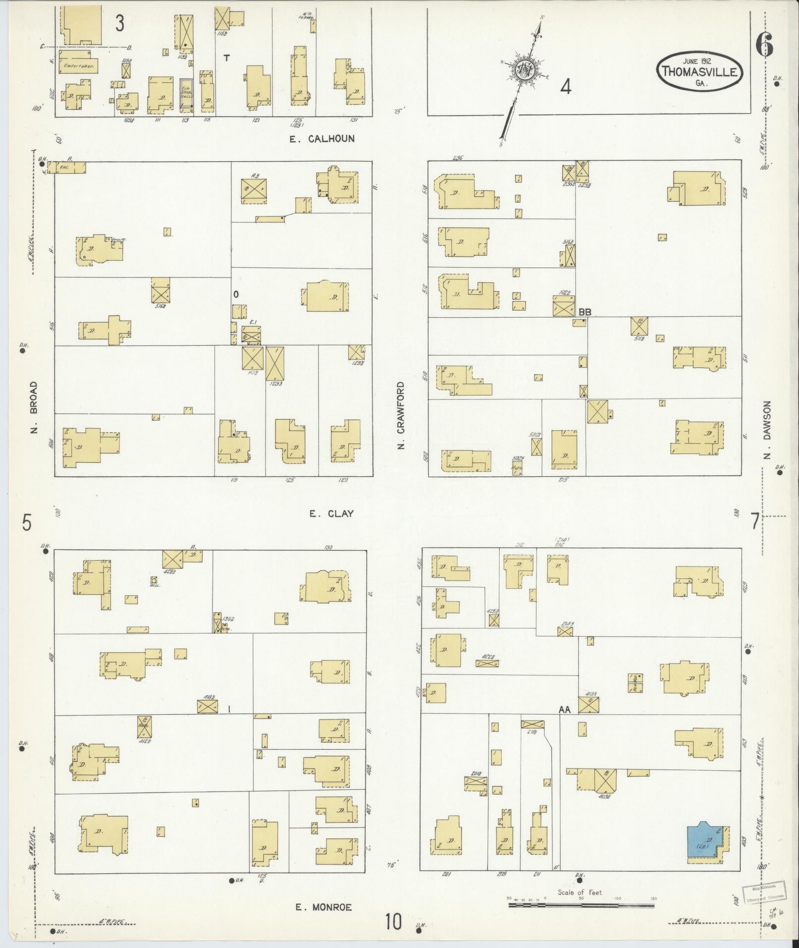 Sanborn Fire Insurance Map from Thomasville, Thomas County, Georgia (1912), Sheet #0006 - Complete Map Set gallery image, historic Sanborn map, vintage wall art, Georgia Georgia