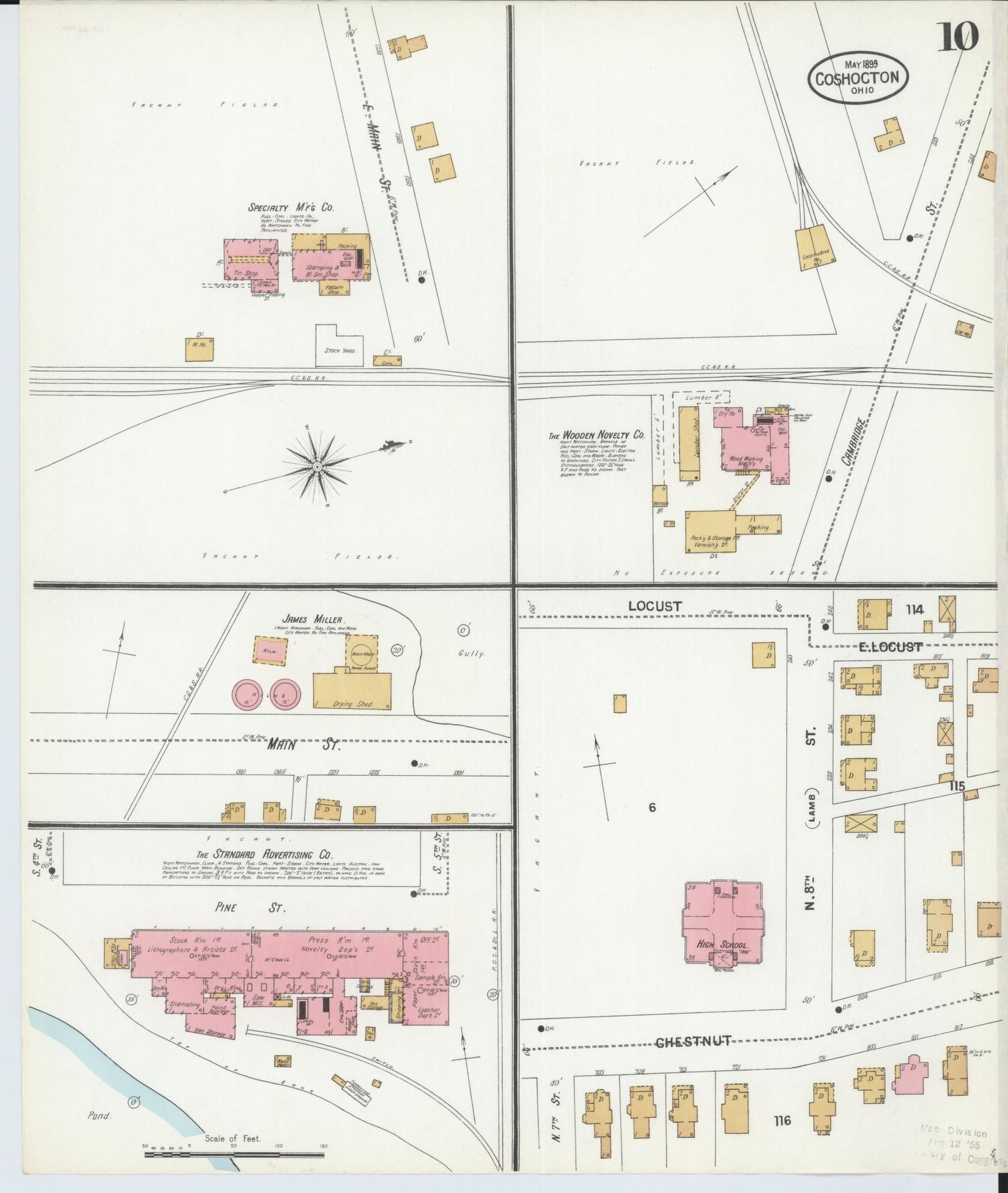 Sanborn Fire Insurance Map from Coshocton, Coshocton County, Ohio (1899), Sheet #0010 - Historic Sanborn Fire Insurance Map Print, vintage old map wall art, antique decor, genealogy gift, Ohio Ohio map
