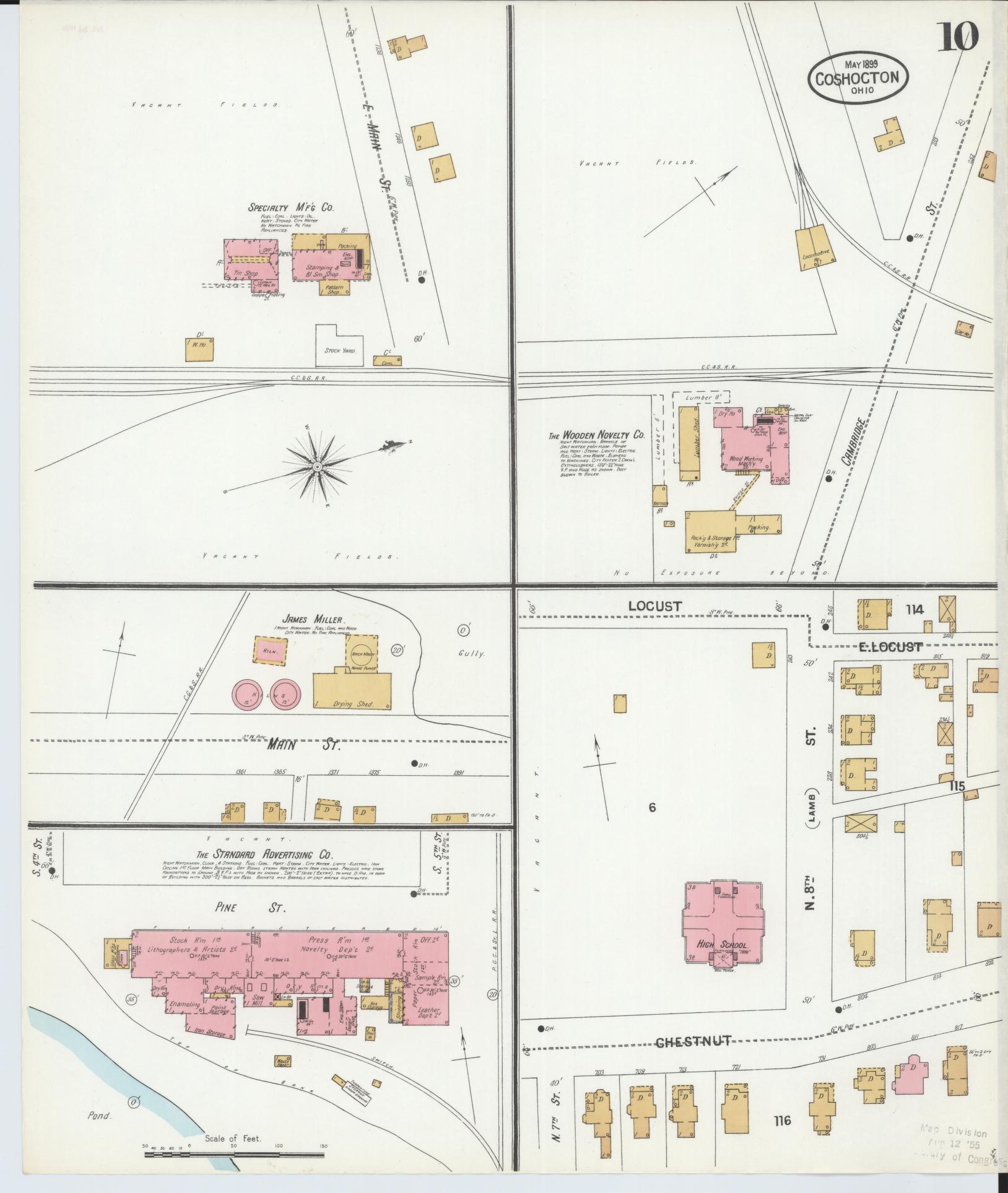 Sanborn Fire Insurance Map from Coshocton, Coshocton County, Ohio (1899), Sheet #0010 - Historic Sanborn Fire Insurance Map Print, vintage old map wall art, antique decor, genealogy gift, Ohio Ohio map