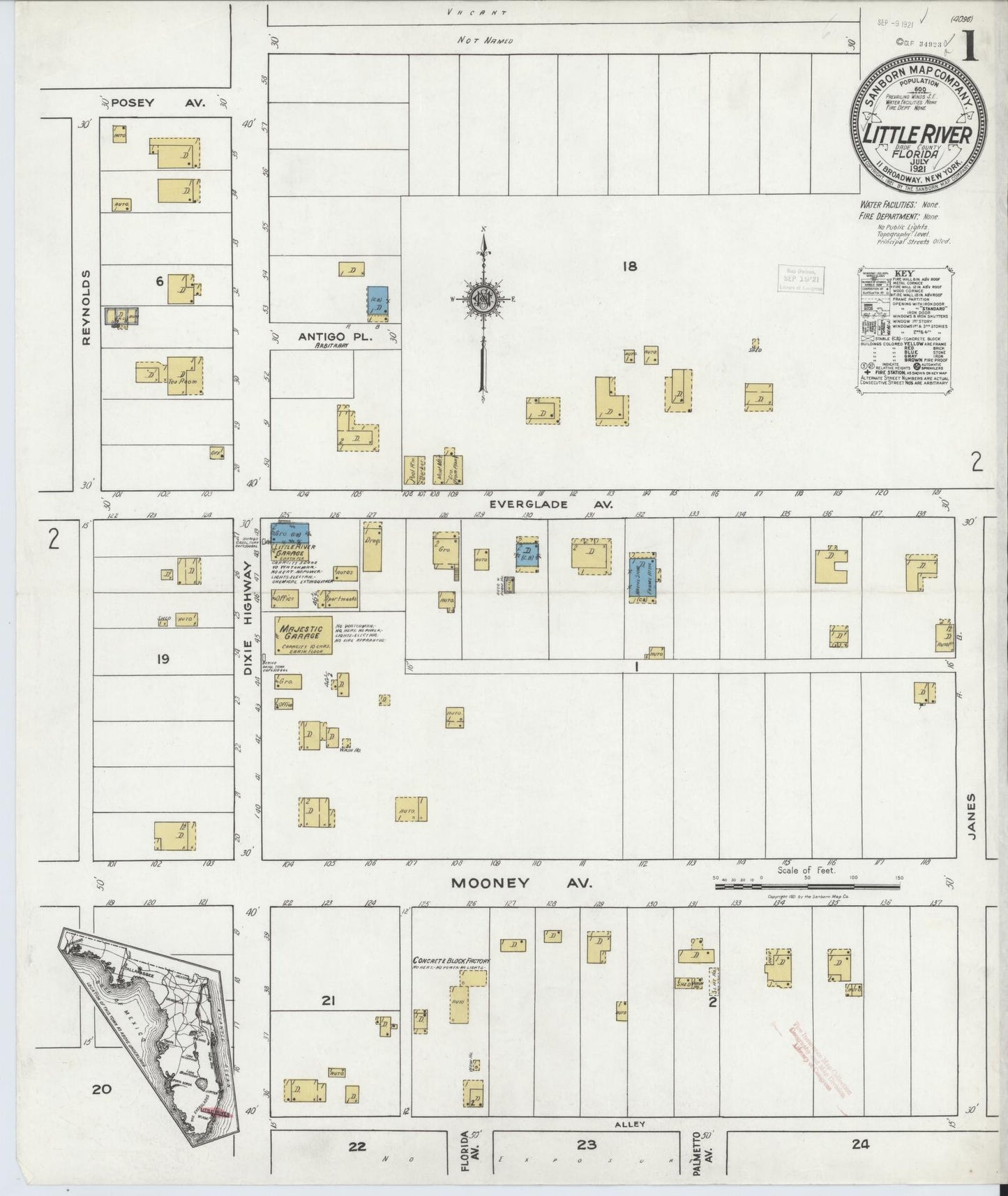 Sanborn Fire Insurance Map from Little River, Dade County, Florida (1921), Sheet #0001 - Historic Sanborn Fire Insurance Map Print, vintage old map wall art, antique decor, genealogy gift, Florida Florida map