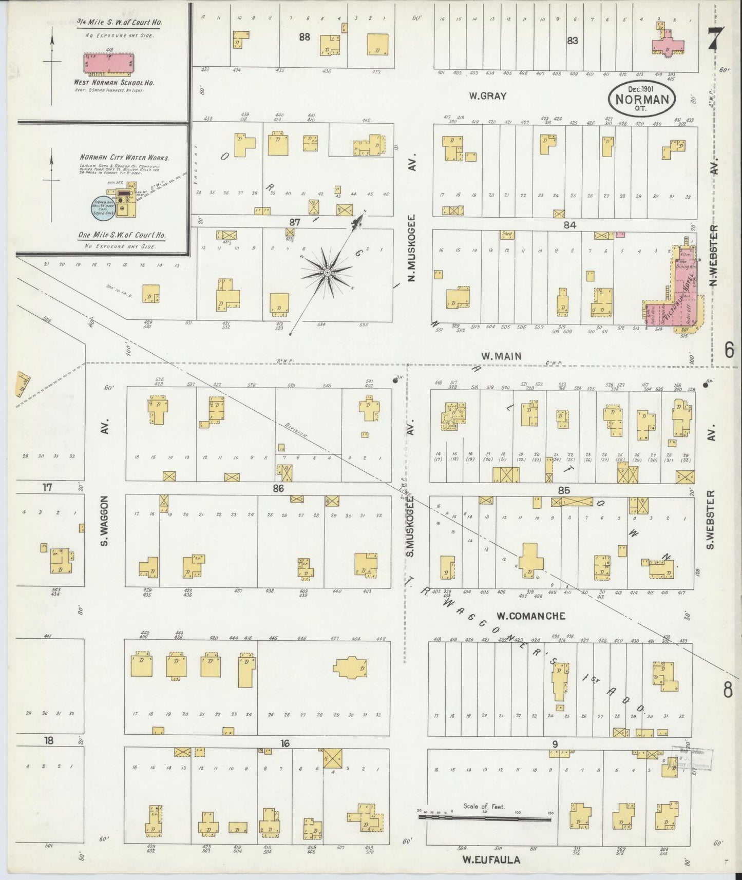 Sanborn Fire Insurance Map from Norman, Cleveland County, Oklahoma (1901), Sheet #0007 - Complete Map Set gallery image, historic Sanborn map, vintage wall art, Oklahoma Oklahoma