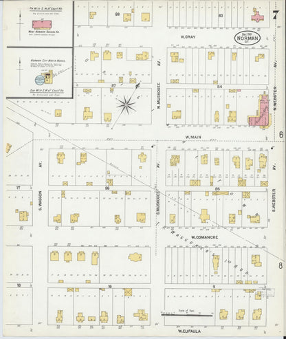 Sanborn Fire Insurance Map from Norman, Cleveland County, Oklahoma (1901), Sheet #0007 - Complete Map Set gallery image, historic Sanborn map, vintage wall art, Oklahoma Oklahoma