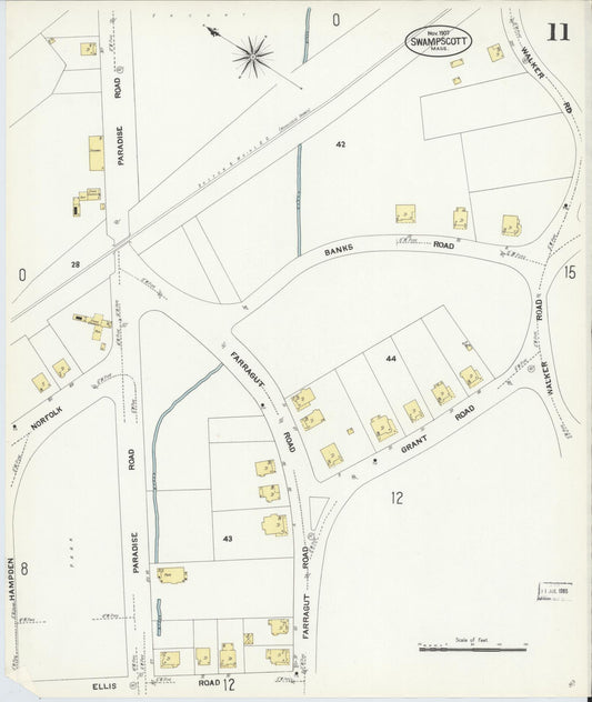Sanborn Fire Insurance Map from Swampscott, Essex County, Massachusetts (1907), Sheet #0011 - Historic Sanborn Fire Insurance Map Print, vintage old map wall art, antique decor, genealogy gift, Massachusetts Massachusetts map