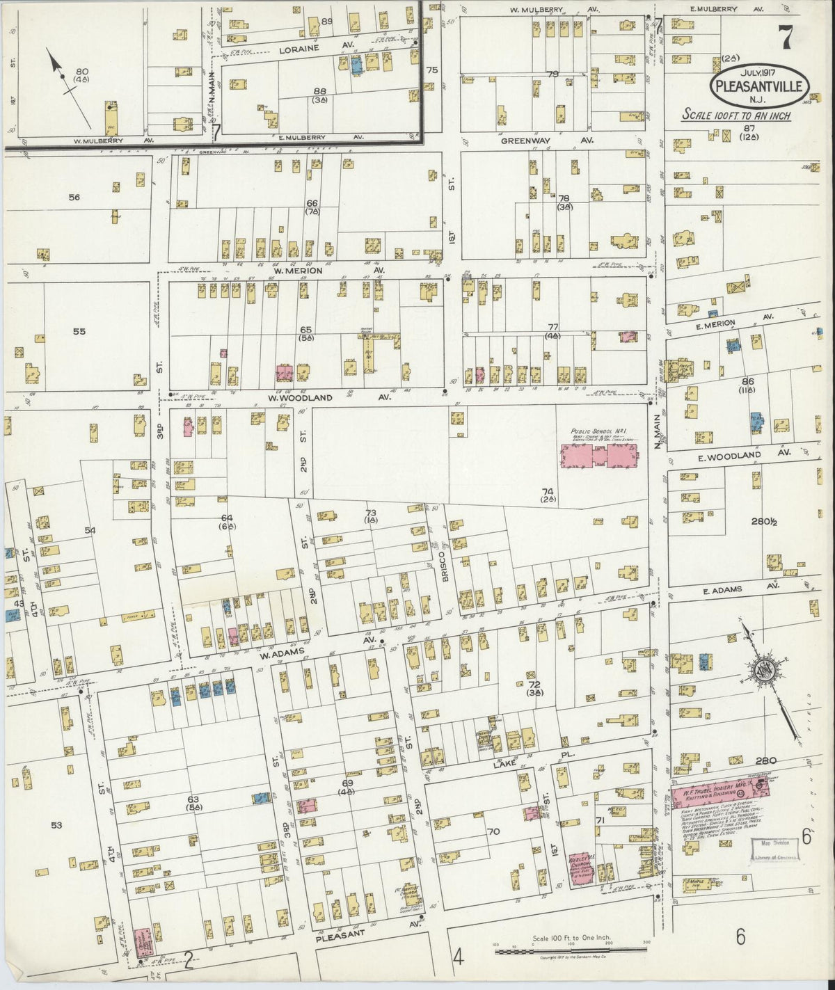 Sanborn Fire Insurance Map from Pleasantville, Atlantic County, New Jersey (1917), Sheet #0007 - Historic Sanborn Fire Insurance Map Print, vintage old map wall art, antique decor, genealogy gift, New Jersey New Jersey map