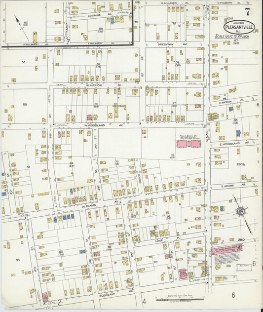Sanborn Fire Insurance Map from Pleasantville, Atlantic County, New Jersey (1917), Sheet #0007 - Historic Sanborn Fire Insurance Map Print, vintage old map wall art, antique decor, genealogy gift, New Jersey New Jersey map