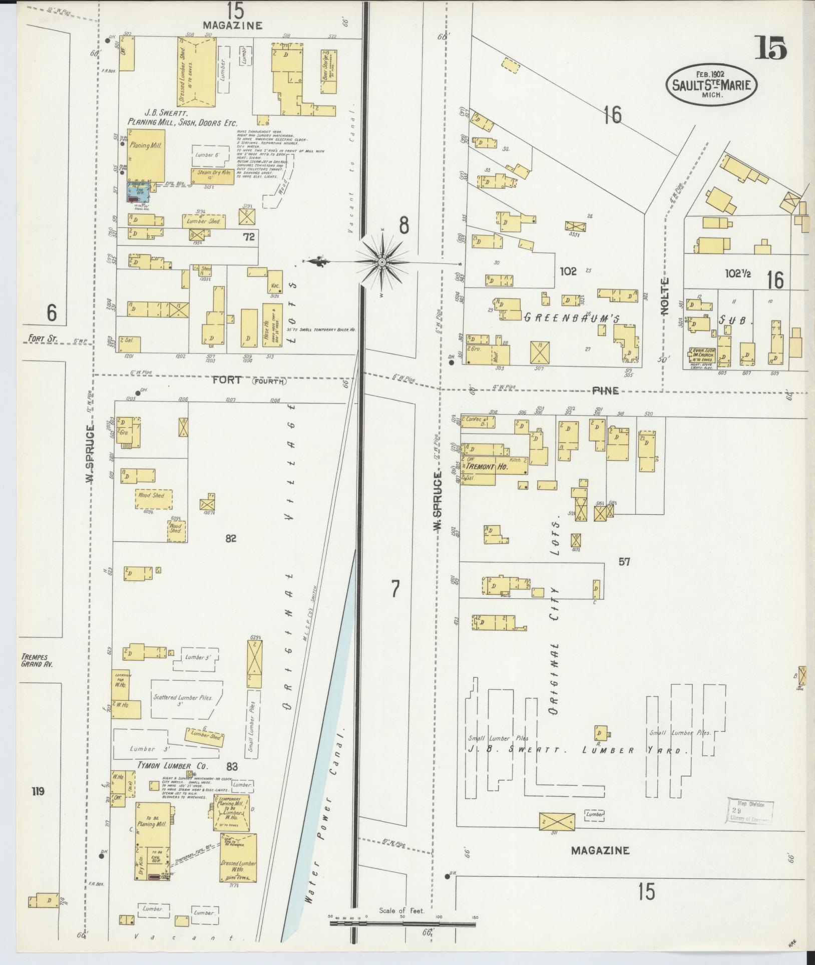 Sanborn Fire Insurance Map from Sault Sainte Marie, Chippewa County, Michigan (1902), Sheet #0015 - Historic Sanborn Fire Insurance Map Print, vintage old map wall art, antique decor, genealogy gift, Michigan Michigan map
