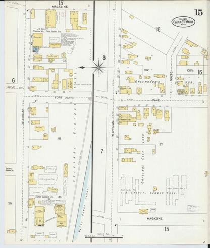 Sanborn Fire Insurance Map from Sault Sainte Marie, Chippewa County, Michigan (1902), Sheet #0015 - Historic Sanborn Fire Insurance Map Print, vintage old map wall art, antique decor, genealogy gift, Michigan Michigan map