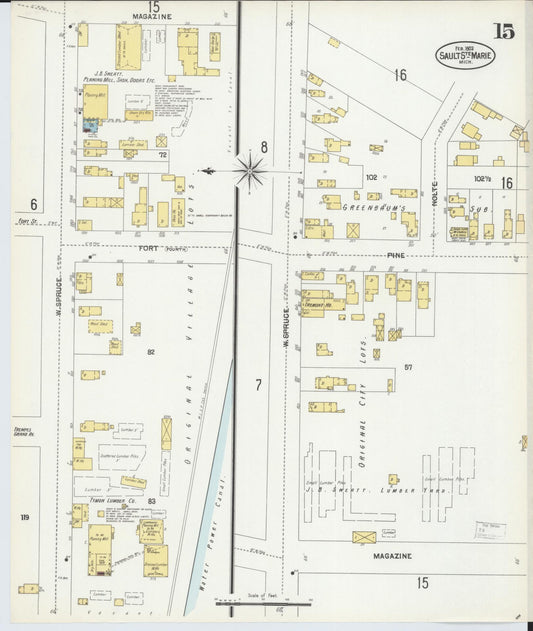 Sanborn Fire Insurance Map from Sault Sainte Marie, Chippewa County, Michigan (1902), Sheet #0015 - Historic Sanborn Fire Insurance Map Print, vintage old map wall art, antique decor, genealogy gift, Michigan Michigan map
