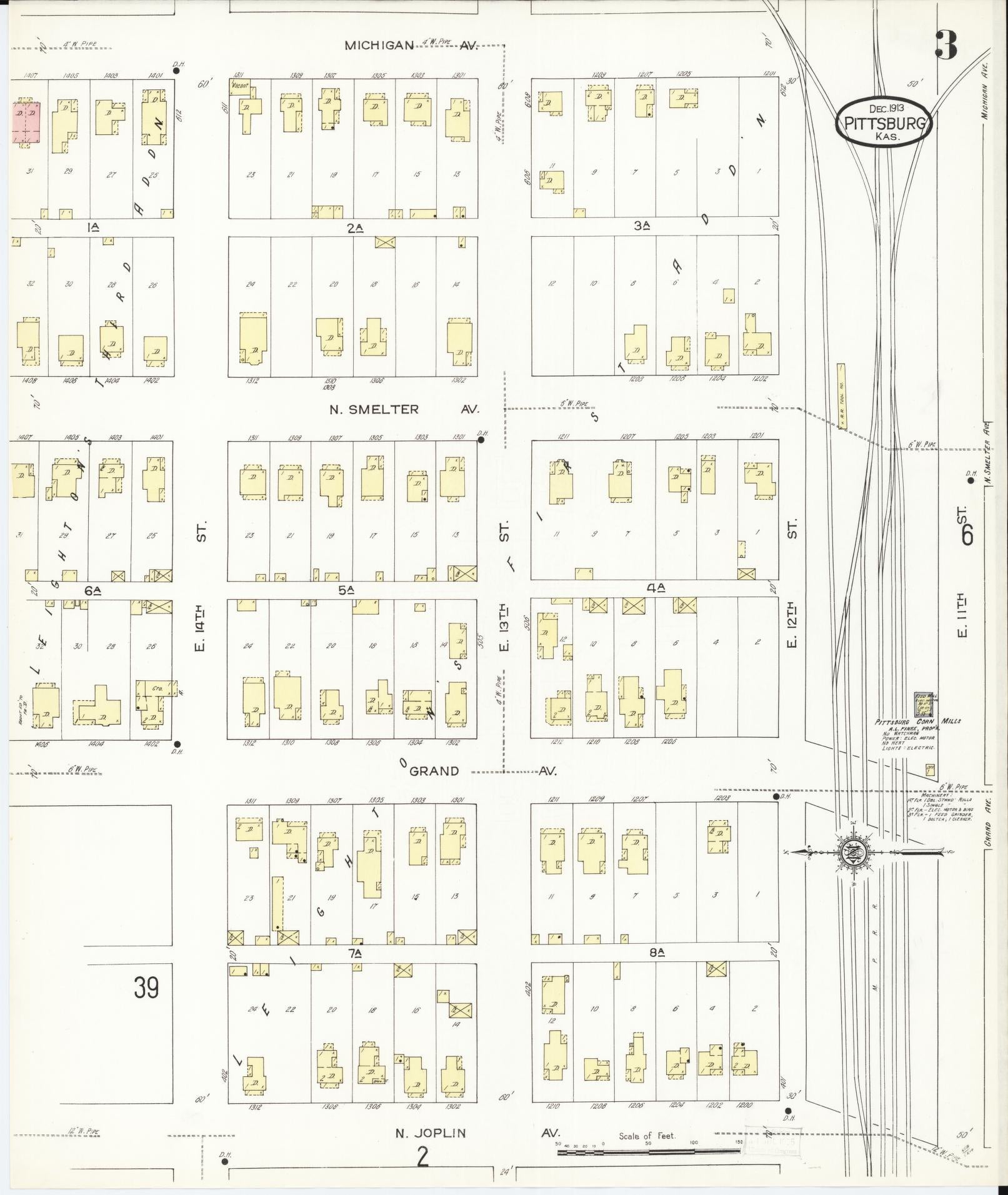 Sanborn Fire Insurance Map from Pittsburg, Crawford County, Kansas (1913), Sheet #0003 - Historic Sanborn Fire Insurance Map Print, vintage old map wall art, antique decor, genealogy gift, Kansas Kansas map
