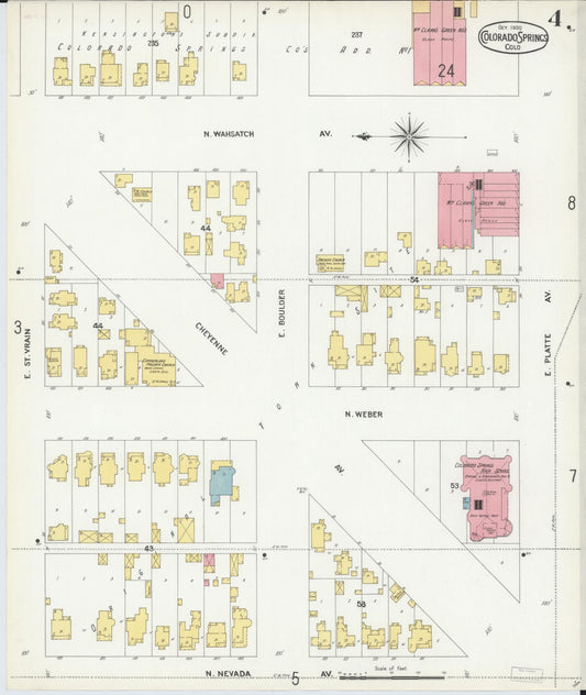 Sanborn Fire Insurance Map from Colorado Springs, El Paso County, Colorado (1900), Sheet #0004 - Historic Sanborn Fire Insurance Map Print, vintage old map wall art, antique decor, genealogy gift, Colorado Colorado map