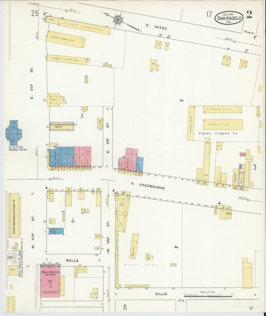 Sanborn Fire Insurance Map from San Angelo, Tom Green County, Texas (1913), Sheet #0002 - Historic Sanborn Fire Insurance Map Print, vintage old map wall art, antique decor, genealogy gift, Texas Texas map