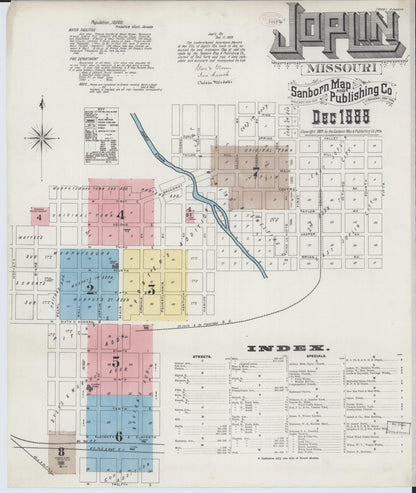 Sanborn Fire Insurance Map from Joplin, Jasper County, Missouri (1888), Sheet #0001 - Historic Sanborn Fire Insurance Map Print, vintage old map wall art, antique decor, genealogy gift, Missouri Missouri map