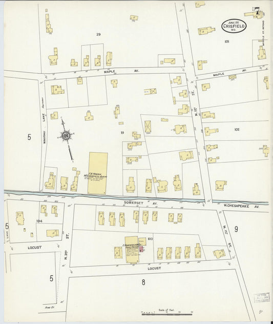 Sanborn Fire Insurance Map from Crisfield, Somerset County, Maryland (1911), Sheet #0007 - Historic Sanborn Fire Insurance Map Print, vintage old map wall art, antique decor, genealogy gift, Maryland Maryland map