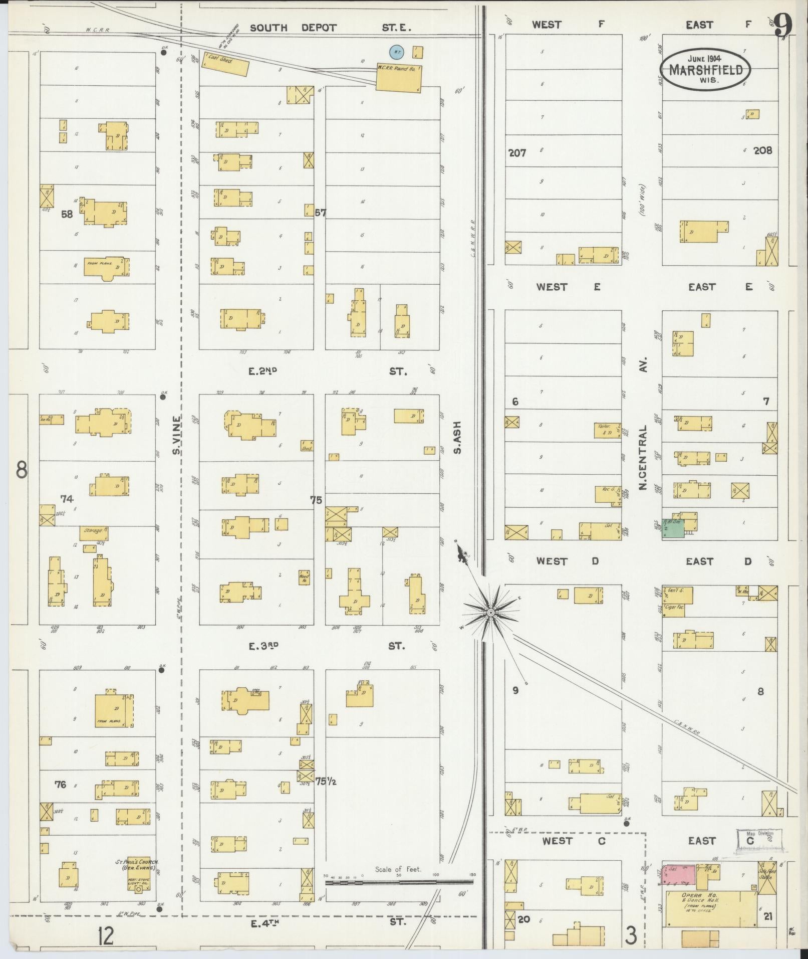 Sanborn Fire Insurance Map from Marshfield, Wood County, Wisconsin (1904), Sheet #0009 - Complete Map Set gallery image, historic Sanborn map, vintage wall art, Wisconsin Wisconsin