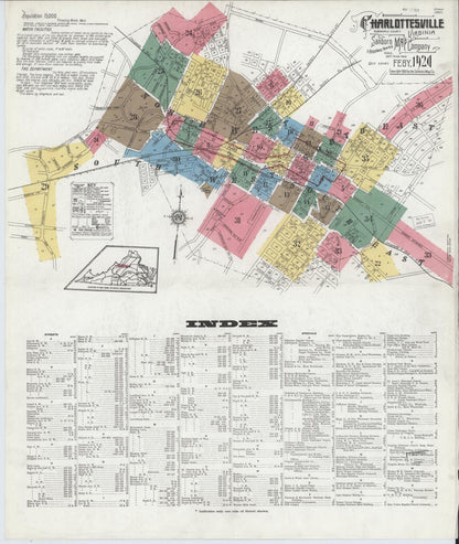 Sanborn Fire Insurance Map from Charlottesville, Independent Cities, Virginia (1920), Sheet #0001 - Complete Map Set gallery image, historic Sanborn map, vintage wall art, Virginia Virginia