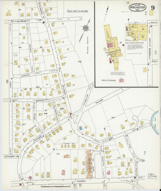 Sanborn Fire Insurance Map from Winchester, Middlesex County, Massachusetts (1916), Sheet #0009 - Historic Sanborn Fire Insurance Map Print, vintage old map wall art, antique decor, genealogy gift, Massachusetts Massachusetts map