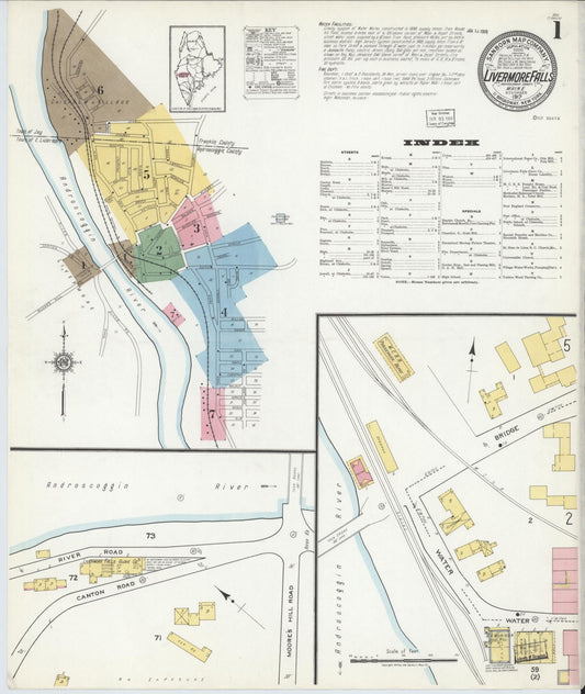 Sanborn Fire Insurance Map from Livermore Falls, Androscoggin County, Maine (1917), Sheet #0001 - Historic Sanborn Fire Insurance Map Print, vintage old map wall art, antique decor, genealogy gift, Maine Maine map