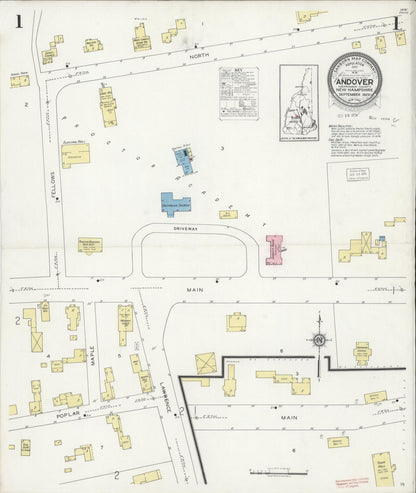 Sanborn Fire Insurance Map from Andover, Merrimack County, New Hampshire (1929), Sheet #0001 - Complete Map Set gallery image, historic Sanborn map, vintage wall art, New Hampshire New Hampshire