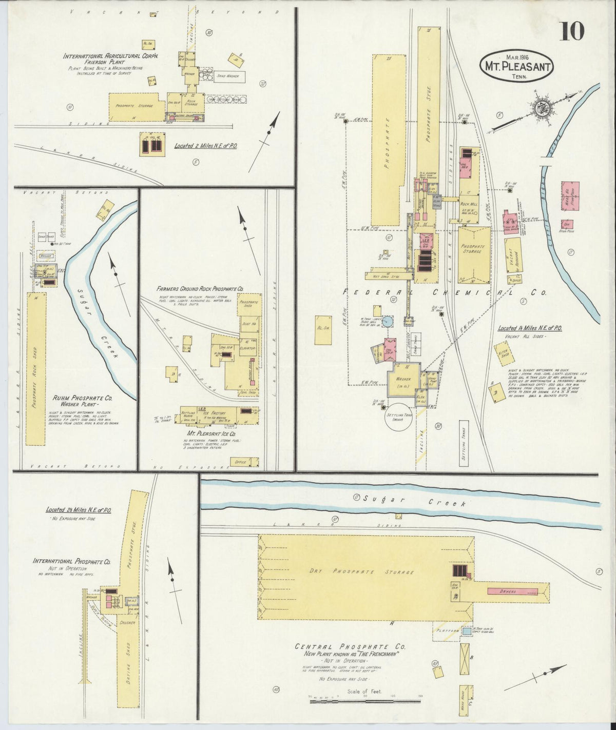 Sanborn Fire Insurance Map from Mount Pleasant, Maury County, Tennessee (1916), Sheet #0010 - Historic Sanborn Fire Insurance Map Print, vintage old map wall art, antique decor, genealogy gift, Tennessee Tennessee map