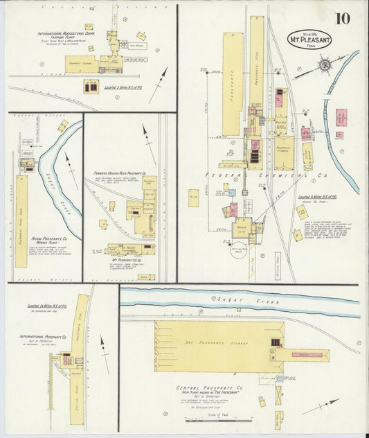 Sanborn Fire Insurance Map from Mount Pleasant, Maury County, Tennessee (1916), Sheet #0010 - Historic Sanborn Fire Insurance Map Print, vintage old map wall art, antique decor, genealogy gift, Tennessee Tennessee map