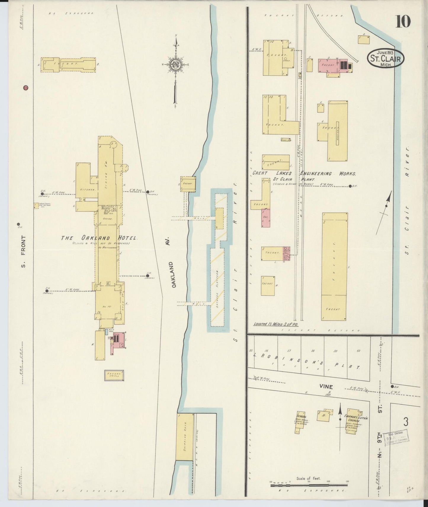 Sanborn Fire Insurance Map from Saint Clair, Saint Clair County, Michigan (1913), Sheet #0010 - Complete Map Set gallery image, historic Sanborn map, vintage wall art, Michigan Michigan