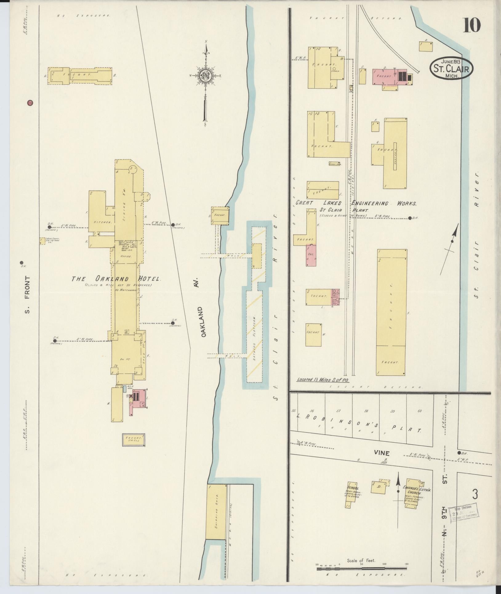 Sanborn Fire Insurance Map from Saint Clair, Saint Clair County, Michigan (1913), Sheet #0010 - Complete Map Set gallery image, historic Sanborn map, vintage wall art, Michigan Michigan