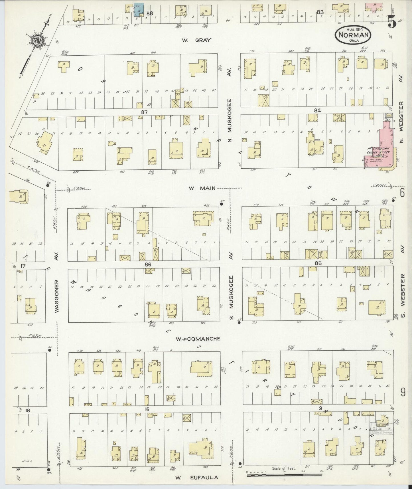 Sanborn Fire Insurance Map from Norman, Cleveland County, Oklahoma (1914), Sheet #0005 - Complete Map Set gallery image, historic Sanborn map, vintage wall art, Oklahoma Oklahoma