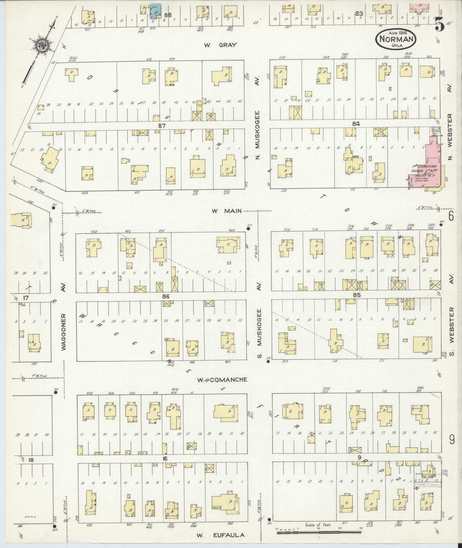 Sanborn Fire Insurance Map from Norman, Cleveland County, Oklahoma (1914), Sheet #0005 - Complete Map Set gallery image, historic Sanborn map, vintage wall art, Oklahoma Oklahoma