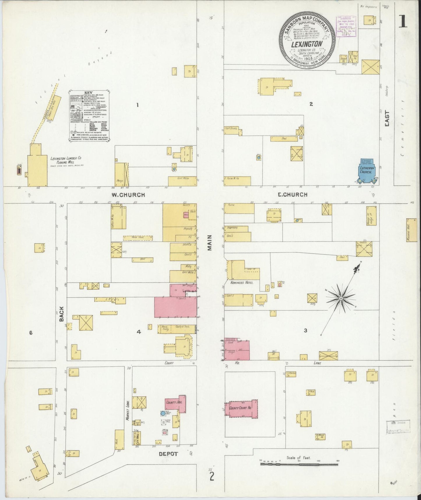 Sanborn Fire Insurance Map from Lexington, Lexington County, South Carolina. (1905) – Historic Sanborn Fire Insurance Map Print