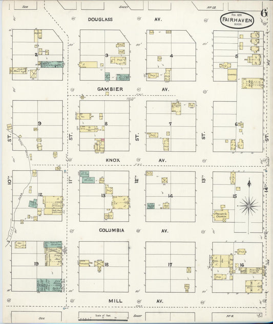 Sanborn Fire Insurance Map from Fairhaven [see also Bellingham and Sehome], Whatcom County, Washington (1891), Sheet #0006 - Historic Sanborn Fire Insurance Map Print, vintage old map wall art, antique decor, genealogy gift, Washington Washington map