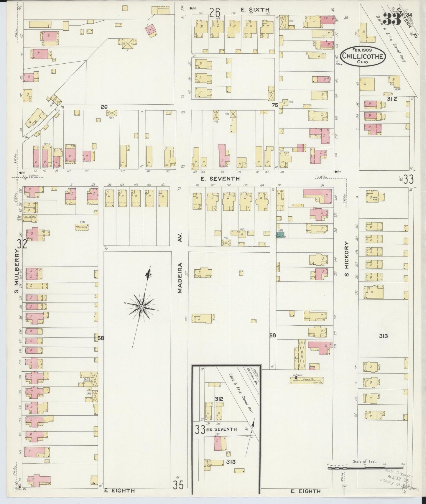 Sanborn Fire Insurance Map from Chillicothe, Ross County, Ohio (1909), Sheet #0033 - Complete Map Set gallery image, historic Sanborn map, vintage wall art, Ohio Ohio