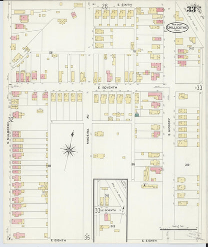 Sanborn Fire Insurance Map from Chillicothe, Ross County, Ohio (1909), Sheet #0033 - Complete Map Set gallery image, historic Sanborn map, vintage wall art, Ohio Ohio