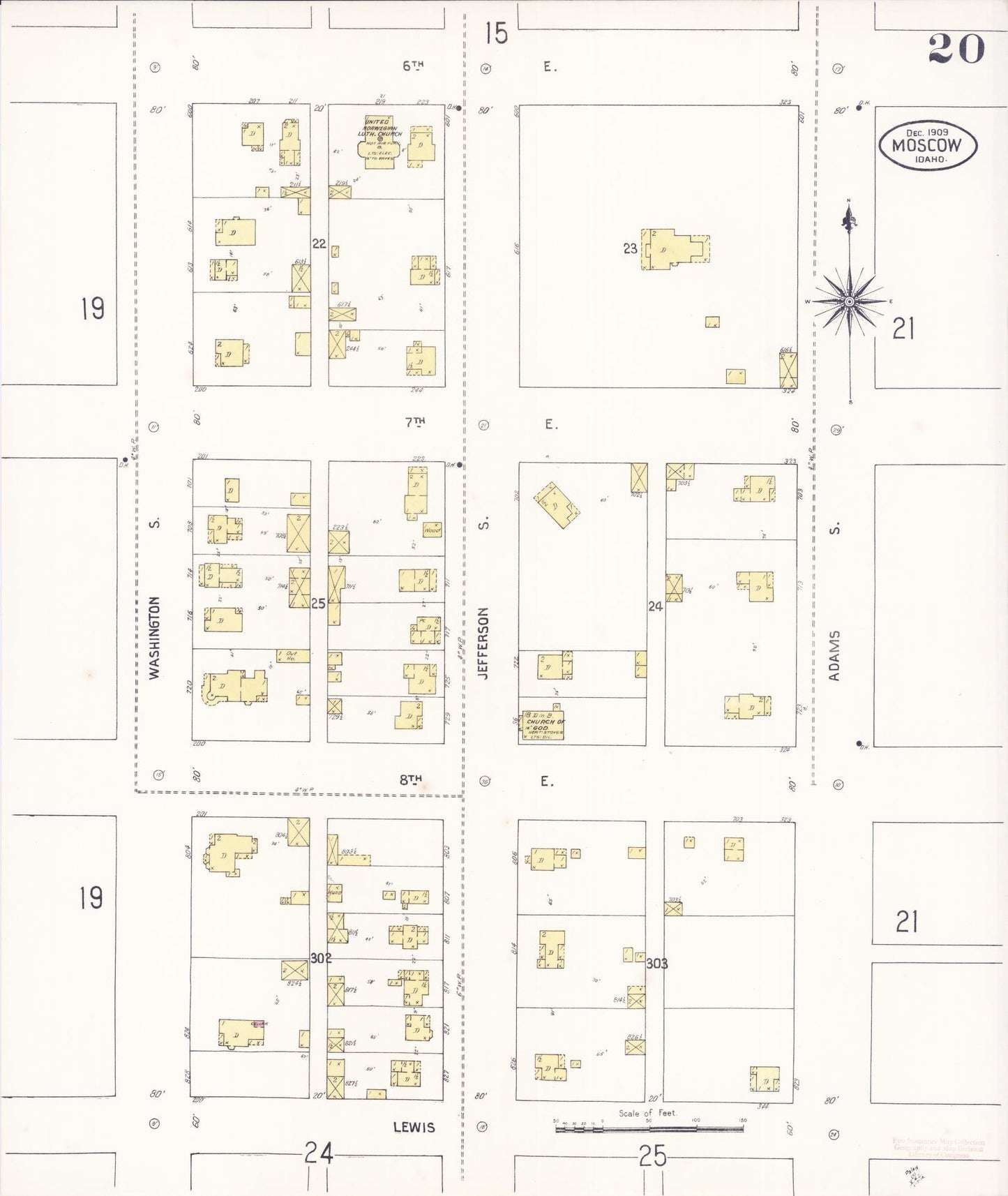 Sanborn Fire Insurance Map from Moscow, Latah County, Idaho (1909), Sheet #0020 - Complete Map Set gallery image, historic Sanborn map, vintage wall art, Idaho Idaho