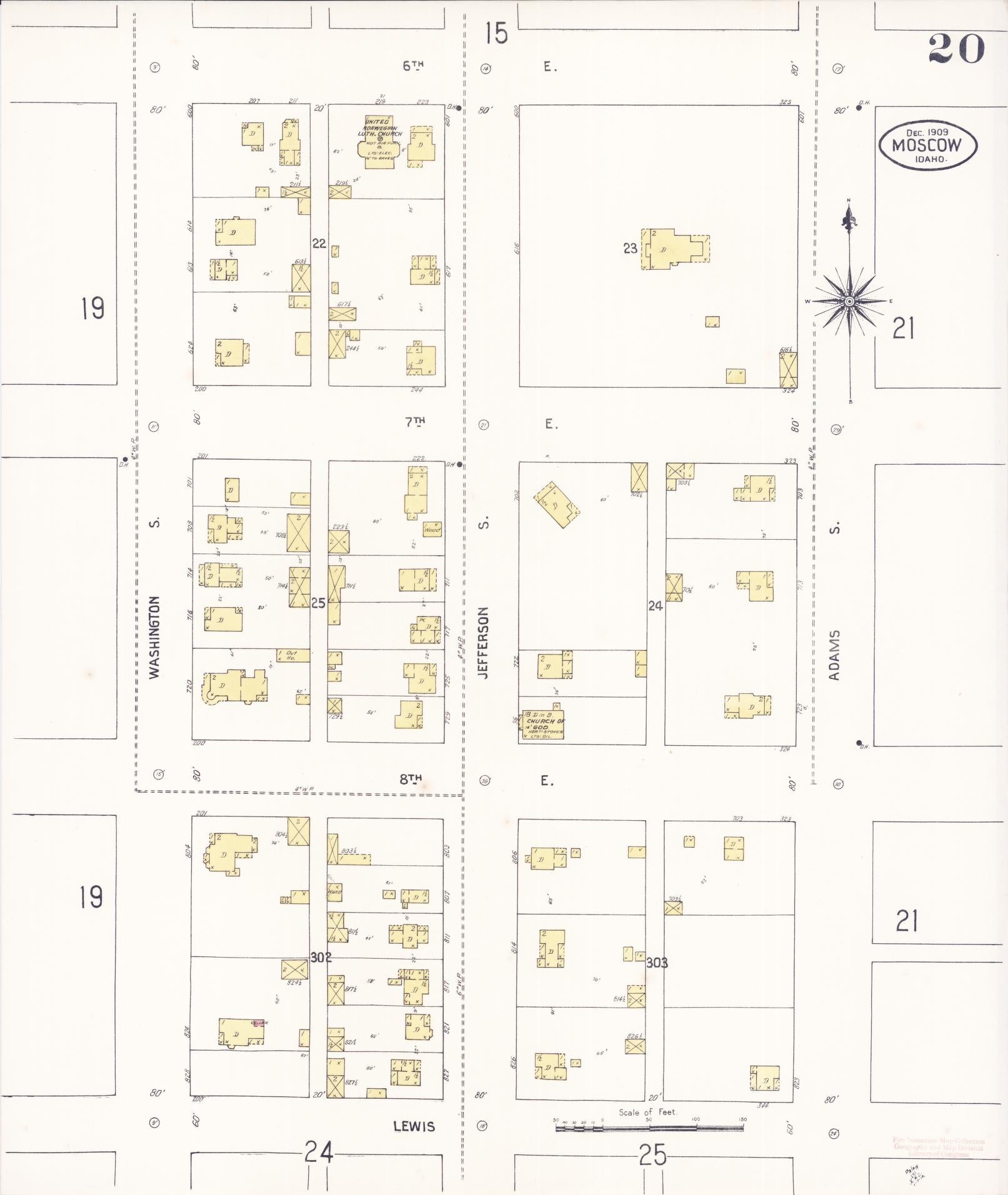 Sanborn Fire Insurance Map from Moscow, Latah County, Idaho (1909), Sheet #0020 - Complete Map Set gallery image, historic Sanborn map, vintage wall art, Idaho Idaho