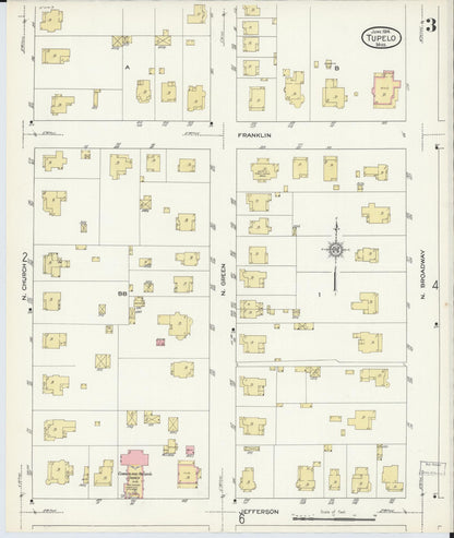 Sanborn Fire Insurance Map from Tupelo, Lee County, Mississippi (1914), Sheet #0003 - Complete Map Set gallery image, historic Sanborn map, vintage wall art, Mississippi Mississippi