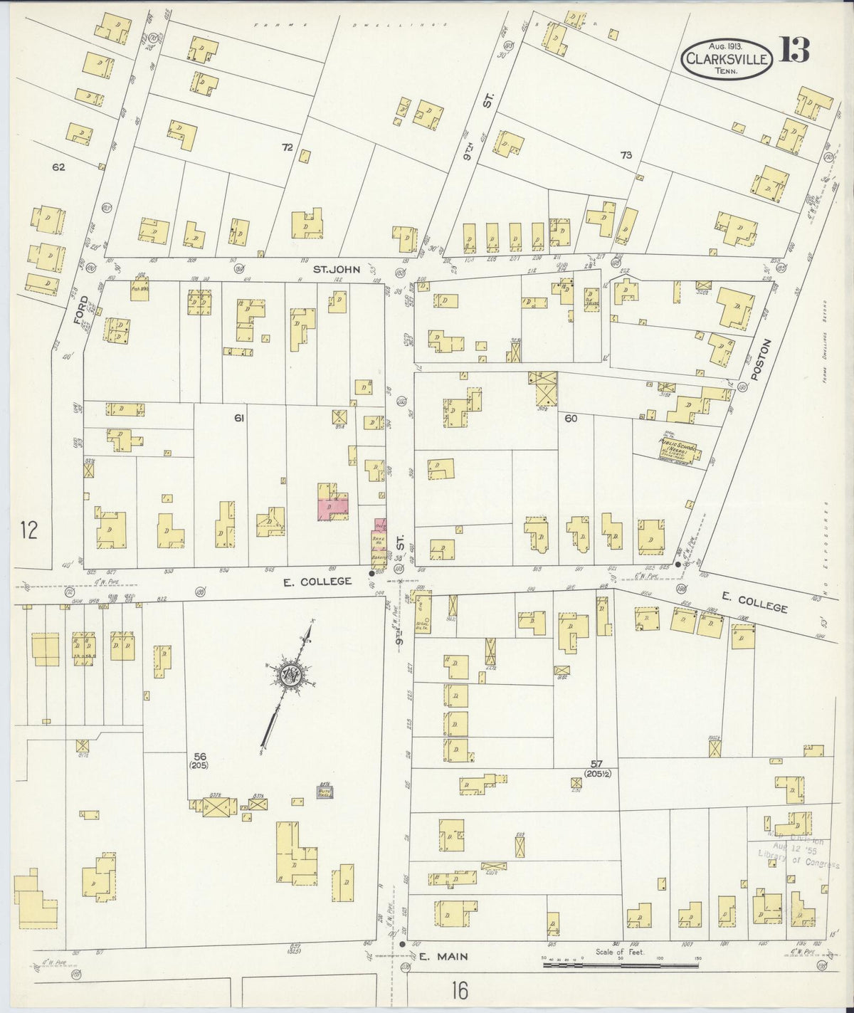 Sanborn Fire Insurance Map from Clarksville, Montgomery County, Tennessee (1913), Sheet #0013 - Historic Sanborn Fire Insurance Map Print, vintage old map wall art, antique decor, genealogy gift, Tennessee Tennessee map