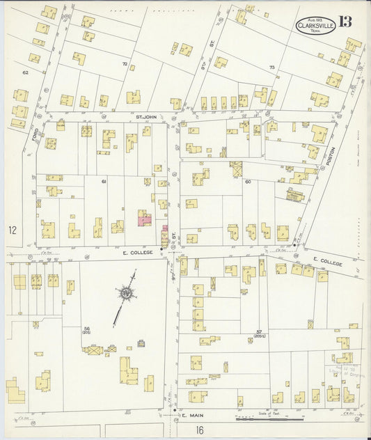 Sanborn Fire Insurance Map from Clarksville, Montgomery County, Tennessee (1913), Sheet #0013 - Historic Sanborn Fire Insurance Map Print, vintage old map wall art, antique decor, genealogy gift, Tennessee Tennessee map