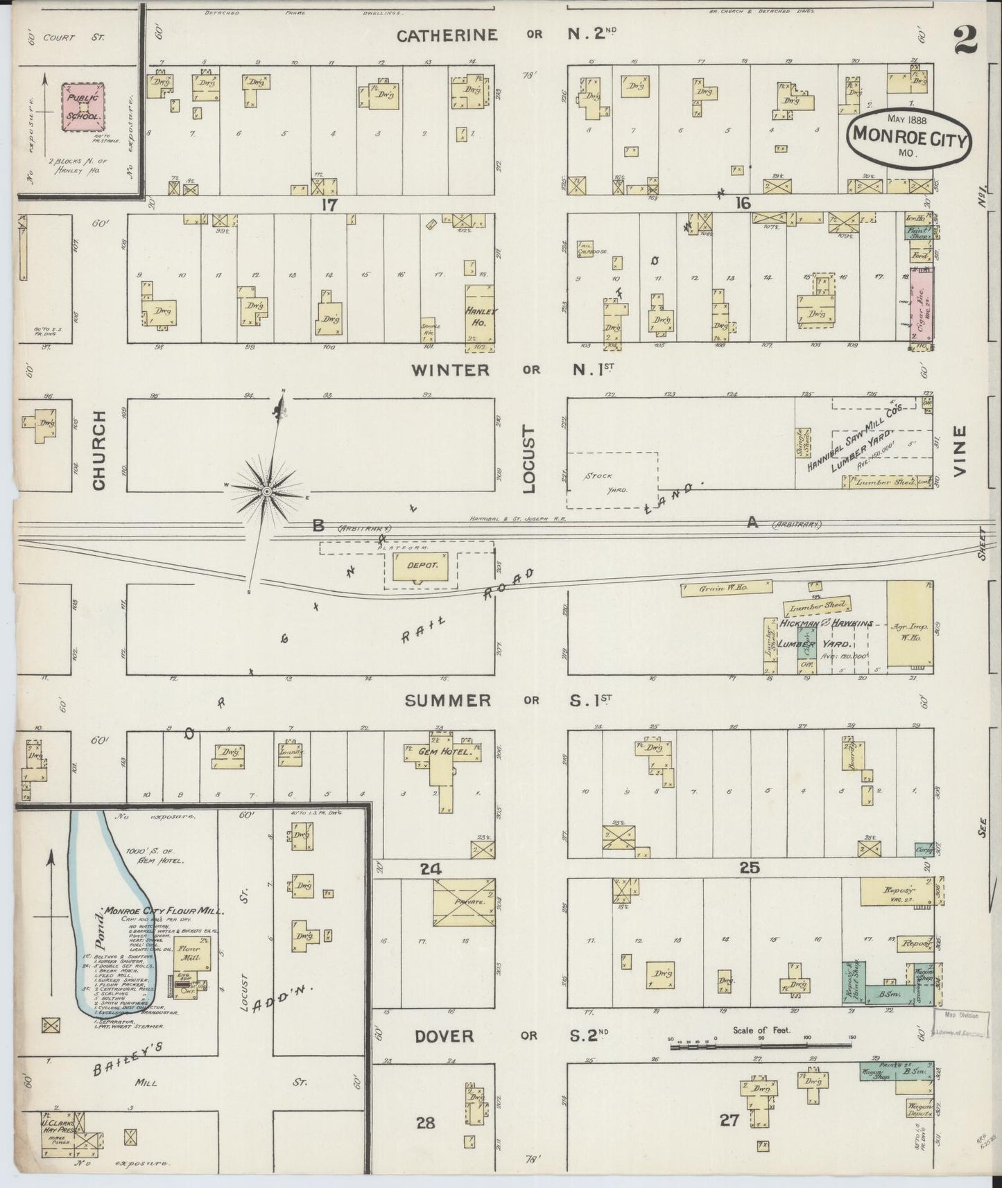 Sanborn Fire Insurance Map from Monroe City, Monroe County, Missouri (1888), Sheet #0002 - Complete Map Set gallery image, historic Sanborn map, vintage wall art, Missouri Missouri
