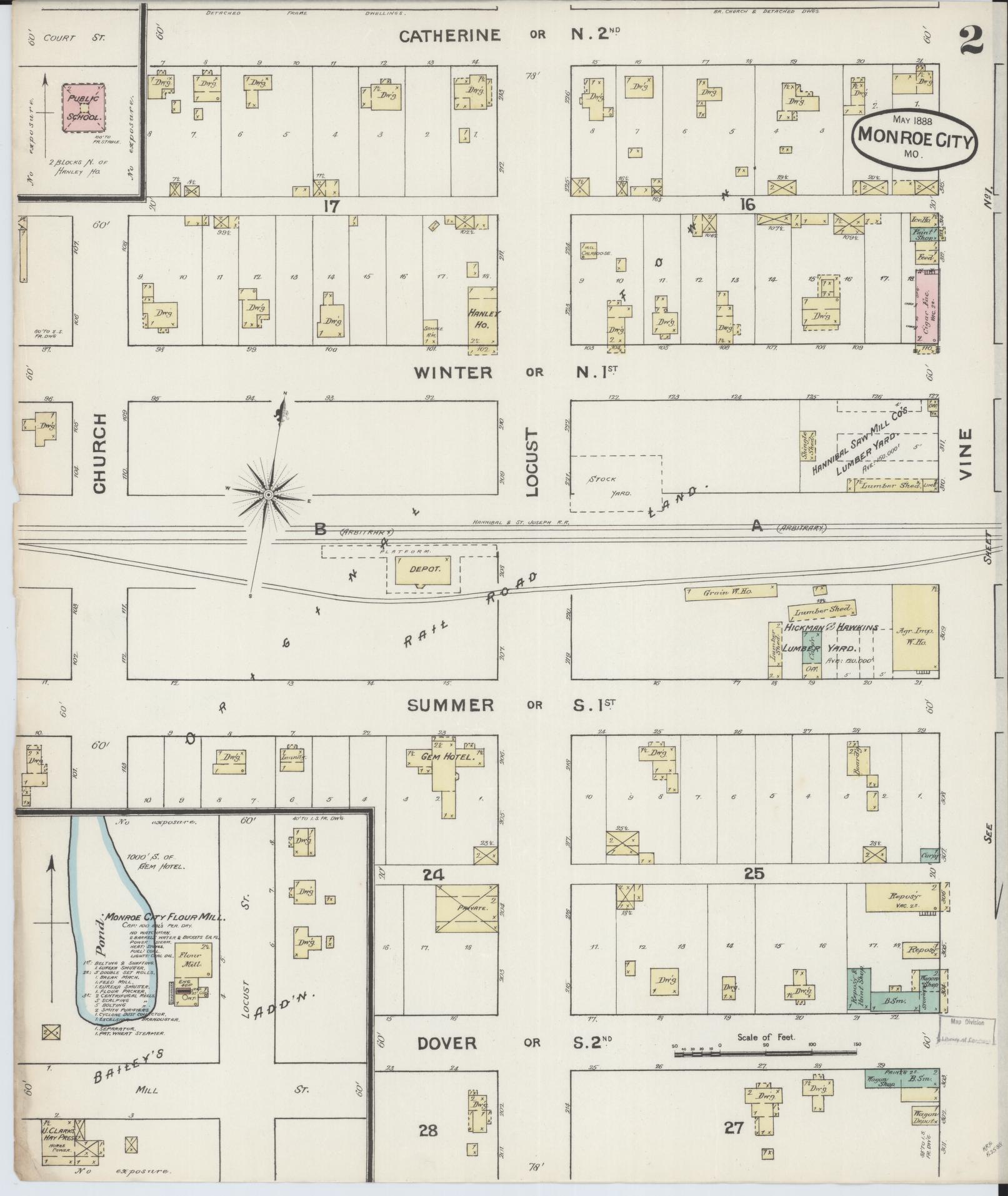 Sanborn Fire Insurance Map from Monroe City, Monroe County, Missouri (1888), Sheet #0002 - Complete Map Set gallery image, historic Sanborn map, vintage wall art, Missouri Missouri