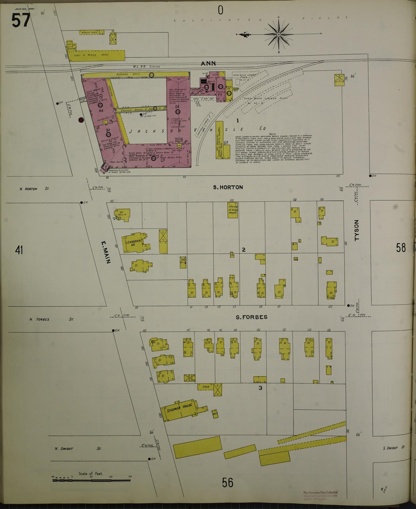 Sanborn Fire Insurance Map from Jackson, Jackson County, Michigan (1907), Sheet #0057 - Complete Map Set gallery image, historic Sanborn map, vintage wall art, Michigan Michigan