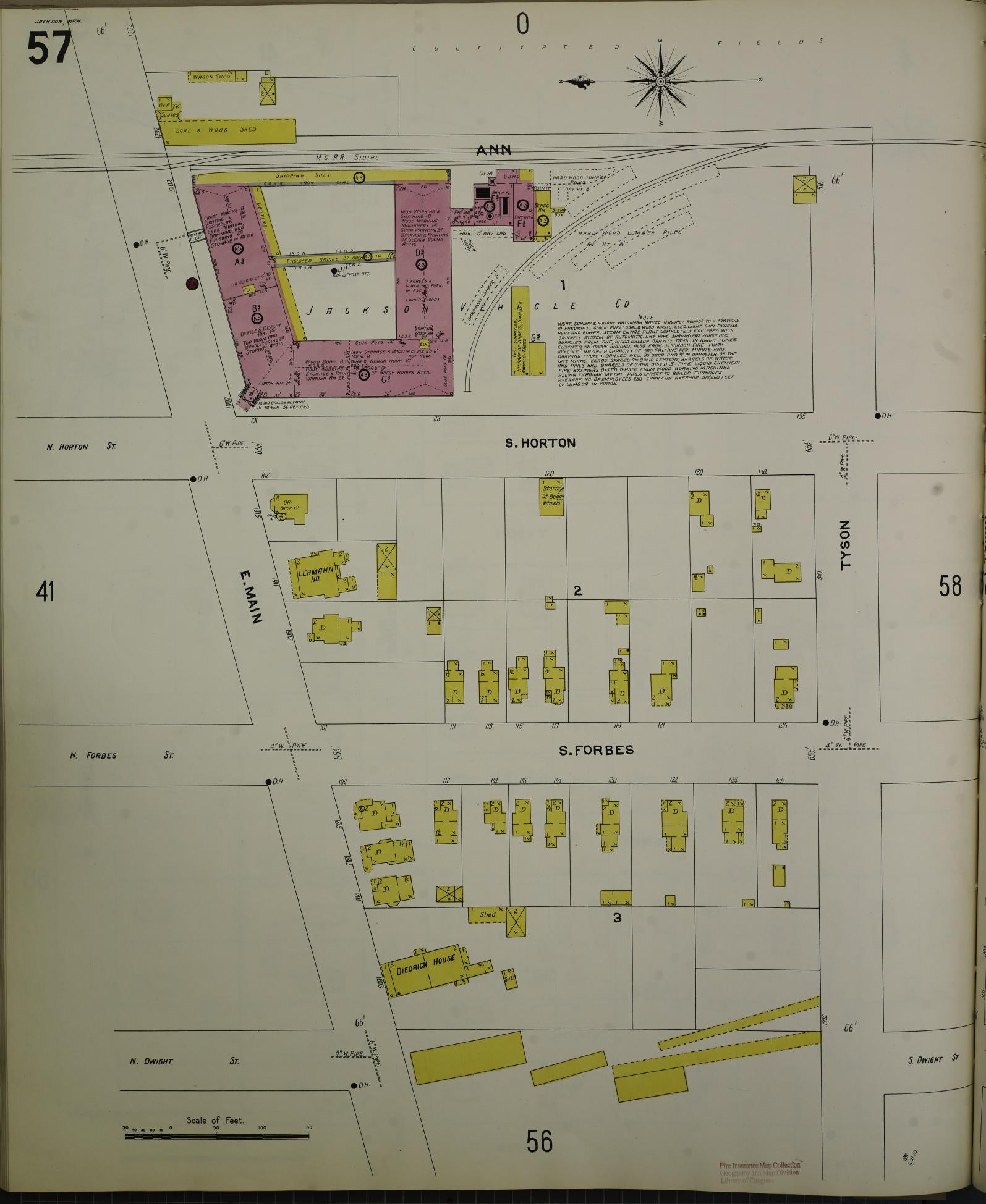 Sanborn Fire Insurance Map from Jackson, Jackson County, Michigan (1907), Sheet #0057 - Complete Map Set gallery image, historic Sanborn map, vintage wall art, Michigan Michigan