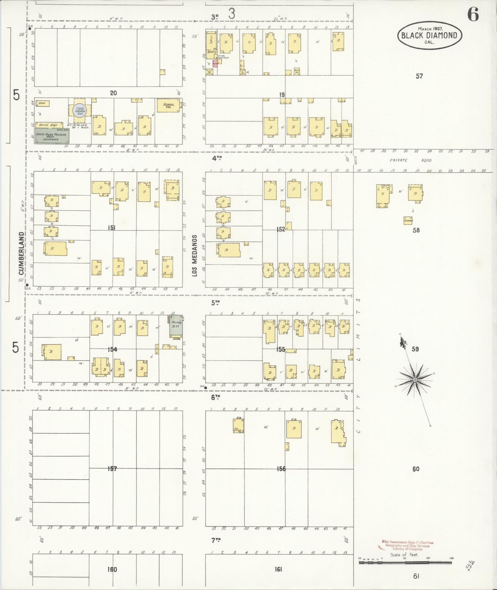 Sanborn Fire Insurance Map from Black Diamond, Contra Costa, California (1907), Sheet #0006 - Historic Sanborn Fire Insurance Map Print, vintage old map wall art, antique decor, genealogy gift, California California map